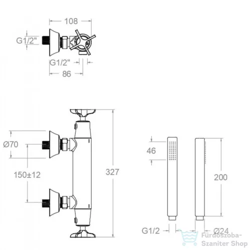RamonSoler ADAGIO fali termosztátos zuhany csaptelep zuhanyszettel, szálcsiszolt grafit 91D308782