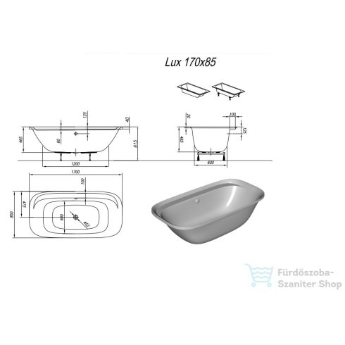 Kolpa San Lux 170x85 beépíthető fürdőkád 922830