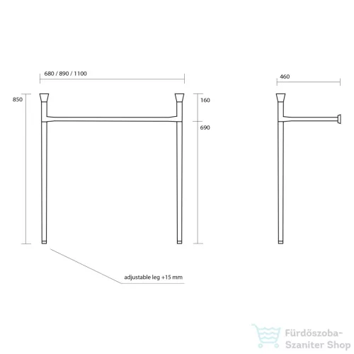 Sapho KERASAN THE NEW YORKER álló mosdótartó konzol, 100cm-es mosdóhoz, matt fekete (927631)