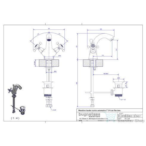 Bugnatese LADY mosdó csaptelep automata leeresztővel,Rame 934RA