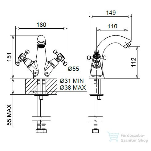 Bugnatese LADY mosdó csaptelep leeresztő nélkül,Bronz 934SBR