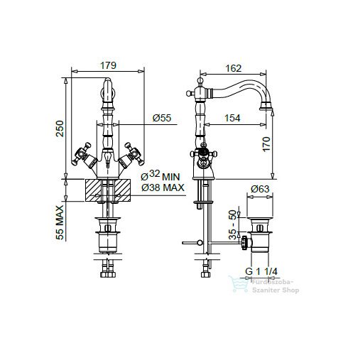 Bugnatese LADY mosdó csaptelep automata leeresztővel,Arany 935DO