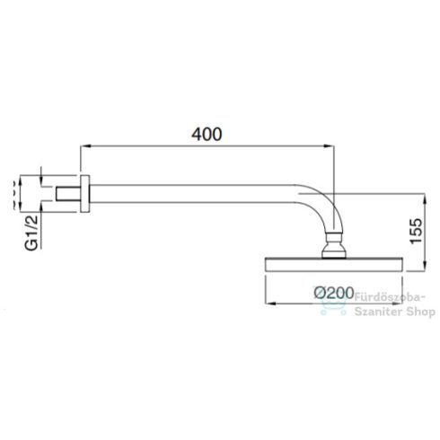 Bugnatese 20 cm-es fejzuhany 40 cm-es zuhanykarral,matt fekete 93848NE