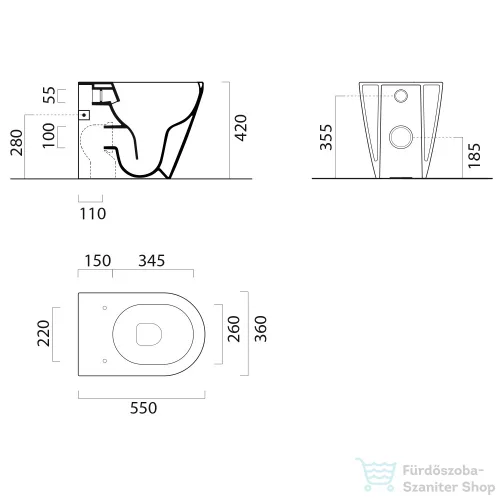 Sapho GSI KUBE X SWIRLFLUSH fali WC, 36x55cm, dual-matt fekete (941026)