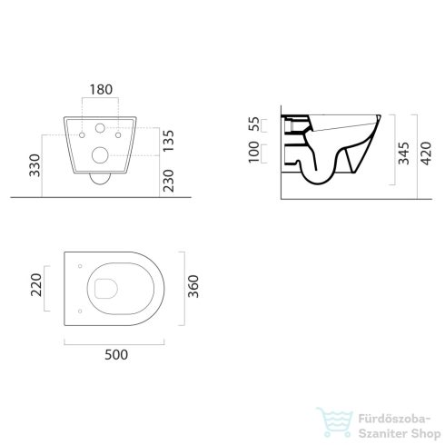 Sapho GSI KUBE X fali WC, GeniusFlush, 36x50cm, dual matt fekete (941226)