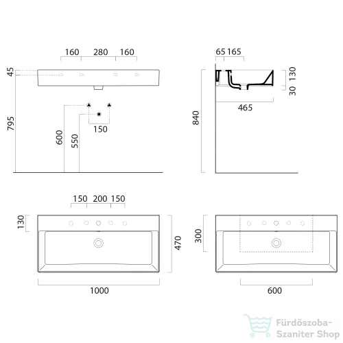 Sapho GSI KUBE X kerámiamosdó, 100x47cm, furat nélkül, matt fekete (9423026)
