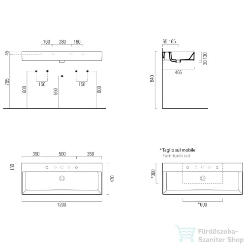 Sapho GSI KUBE X kerámiamosdó, ExtraGlaze, 2 furattal, 120x47cm (9424211)