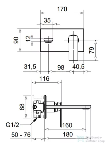 Bugnatese ATELIER falsík alatti mosdócsaptelep 16 cm-es kifolyóval,belső egységgel,leeresztő nélkül,PVD arany 9443PO