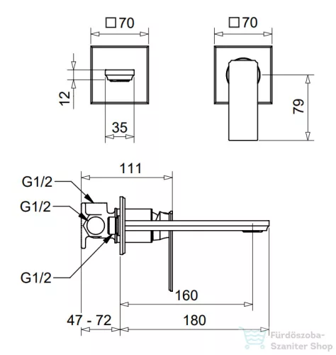 Bugnatese ATELIER falsík alatti mosdócsaptelep 16 cm-es kifolyóval,belső egységgel,click-clack leeresztővel,matt bronz 9445SCBO