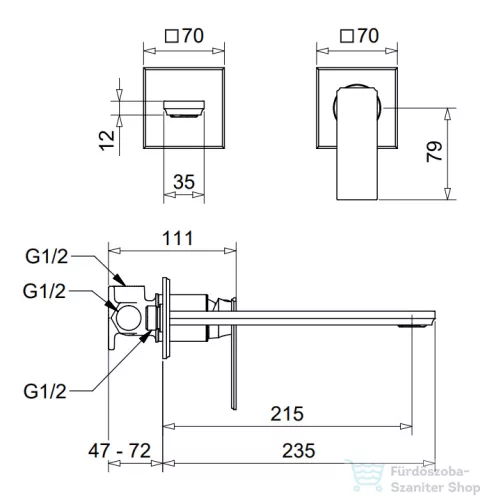 Bugnatese ATELIER falsík alatti mosdócsaptelep 21,5 cm-es kifolyóval,belső egységgel,leeresztő nélkül,PVD fényes rame 9446PR
