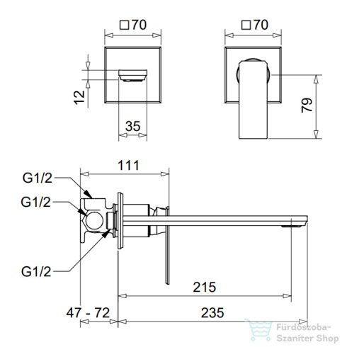 Bugnatese ATELIER falsík alatti mosdócsaptelep 21,5 cm-es kifolyóval,belső egységgel,click-clack leeresztővel,PVD arany 9446SCPO