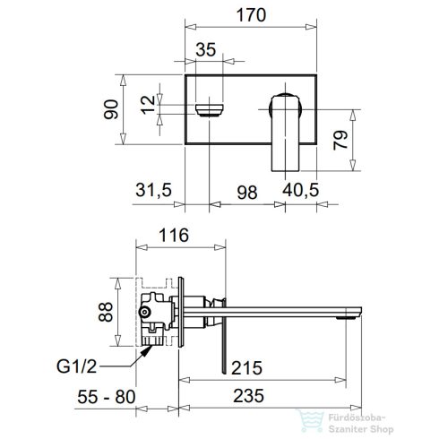 Bugnatese ATELIER falsík alatti mosdócsaptelep 21,5 cm-es kifolyóval,belső egységgel,leeresztő nélkül,PVD fekete 9447PT