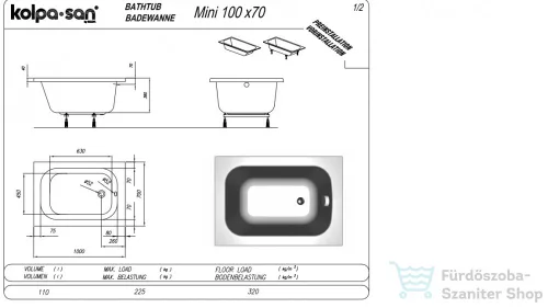 Kolpa San Mini 100x70 fürdőkád 945547