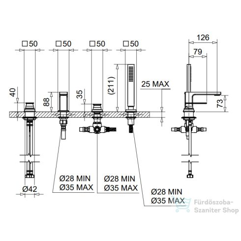 Bugnatese Atelier 4 üléses kádtöltő csaptelep zuhanyszettel,króm 9455CR