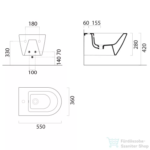 Sapho GSI KUBE X fali bidé, 36x55cm, matt fekete (9465126)