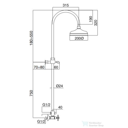 Bugnatese Lady zuhanyrendszer 20 cm-es esőztetővel,zuhanyszettel,Arany 947CDO
