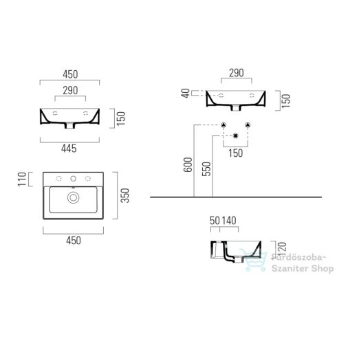 Sapho GSI KUBE X kerámiamosdó, 45x13x35cm (9485111)