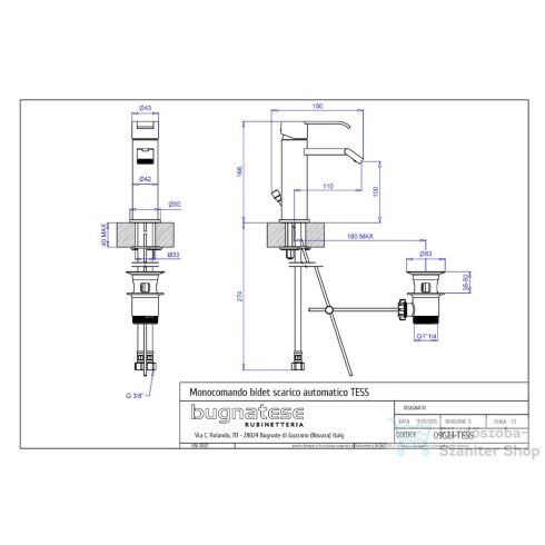 Bugnatese TESS bidet csaptelep automata leeresztővel,matt fehér 9623BI