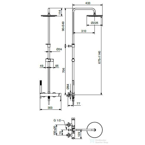 Bugnatese TESS zuhanyrendszer 22,5 cm-es fejzuhannyal,szálcsiszolt nikkel 9642CNS