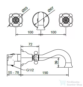 Bugnatese LADY falsík alatti mosdó csaptelep 19 cm-es kifolyóval,belső egységgel,leeresztő nélkül,Arany 965DO