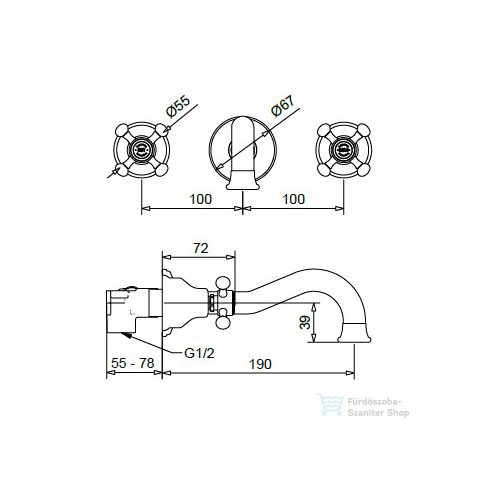 Bugnatese LADY falsík alatti mosdó csaptelep 19 cm-es kifolyóval,belső egységgel,click-clack leeresztővel,Rame 965SCRA