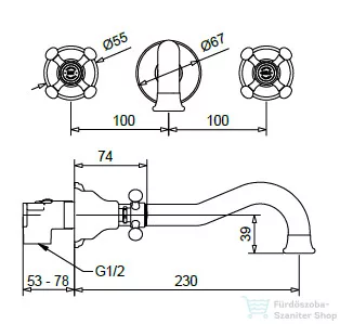 Bugnatese LADY falsík alatti mosdó csaptelep 23 cm-es kifolyóval,belső egységgel,click-clack leeresztővel,Bronz 969SCBR