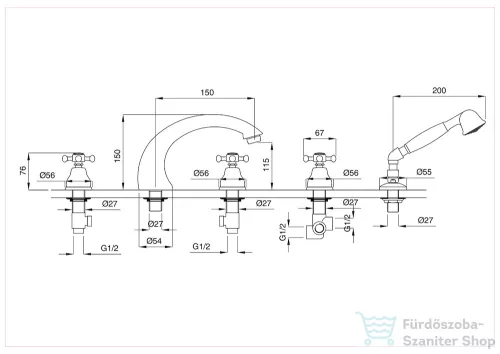 Bugnatese LADY 5 üléses kádtöltő csaptelep zuhanyszettel,Bronz 980BR