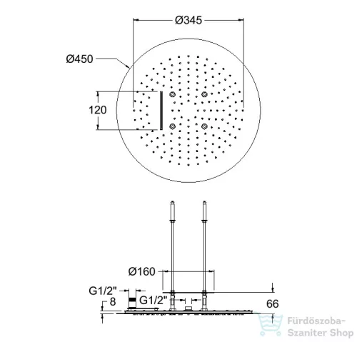RamonSoler HYDROTHERAPY 45 cm-es, 2 funkciós mennyezeti fejzuhany, króm 99Z309554