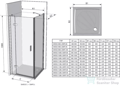 Ravak SMARTLINE SMPS-80 80 cm-es balos oldalfal,króm+transparent 9SL40A00Z1
