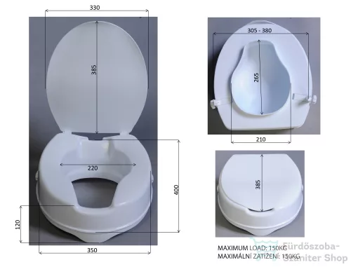 Sapho Magasított WC ülőke, 10 cm, kapaszkodó nélkül, fehér A0071001