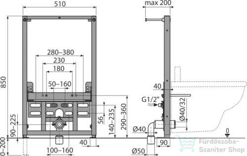 Alcaplast A105/850 szerelőkeret bidéhez