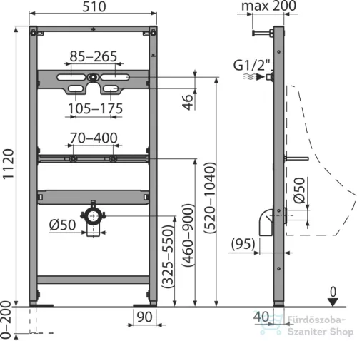 Alcaplast  A107/1120 Szerelőkeret piszoárhoz