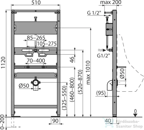 Alcaplast  A107S/1120 Szerelőkeret piszoárhoz és szenzorhoz