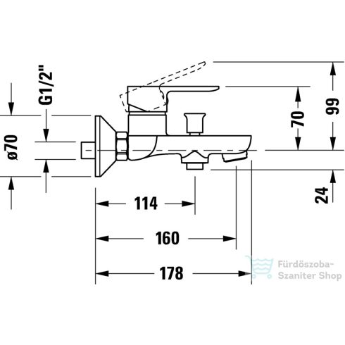 Duravit A.1 fali kádtöltő csaptelep, zuhanyszett nélkül, króm A15230000010