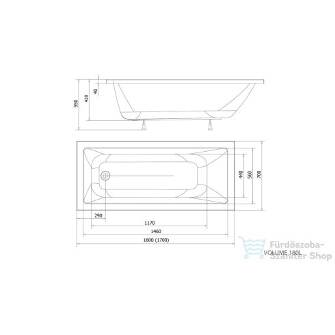 AQUALINE DOUBRAVA kád, láb nélkül, 160x70x42cm, akril A1670