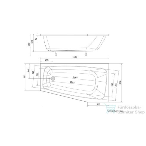 AQUALINE BEROUNKA kád, láb nélkül, jobbos 160x90x42cm, akril A1691