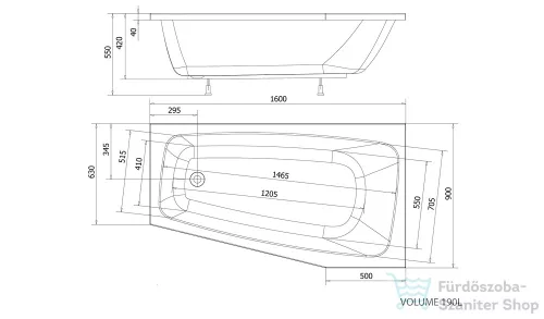 AQUALINE BEROUNKA kád, láb nélkül, jobbos 160x90x42cm, akril A1691