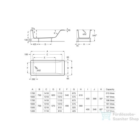 Roca Easy 160x75 cm-es kád lábbal,A248178000