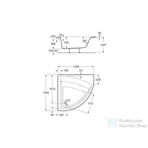 Roca Easy 135x135 cm-es beépíthető sarokkád A248189000