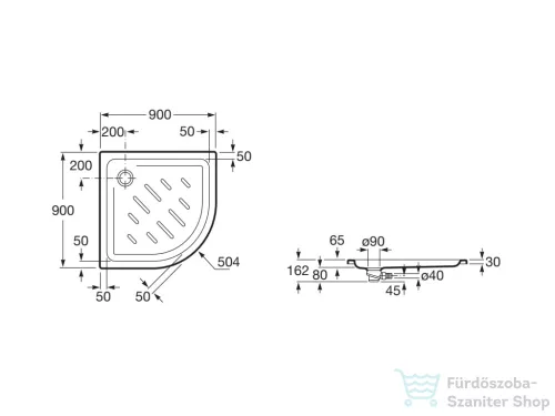 Roca Easy 80x80 cm-es íves akril zuhanytálca lefolyóval,fehér A276084000