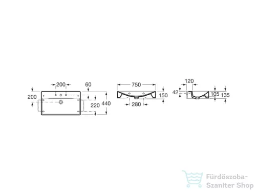 Roca Diverta 75x44 cm-es fali,vagy bútorra ültethető porcelán mosdó,Fehér A327110000