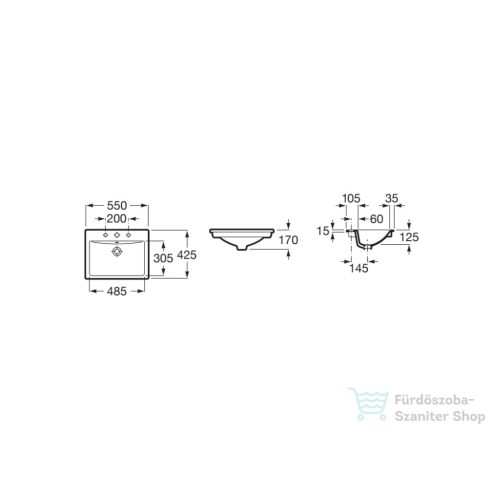 Roca Diverta 55x42,5 cm-es pultba építhető porcelán mosdó,fehér A327116000