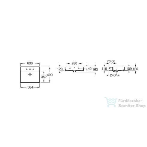 Roca Inspira 60x49 cm-es fali,vagy bútorra ültethető porcelán mosdó,Coffee A32752C660