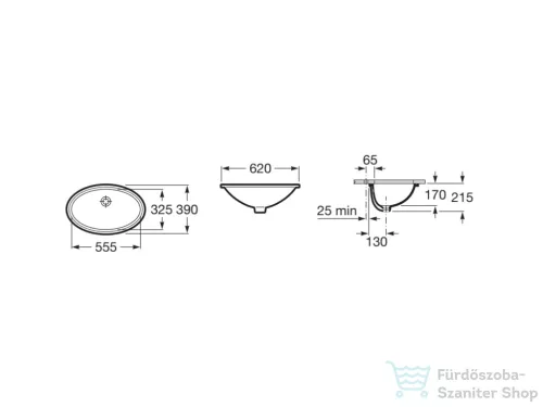 Roca Grand Berna 62x39 cm-es pult alá építhető porcelán mosdó csaplyuk nélkül,fehér A327899000