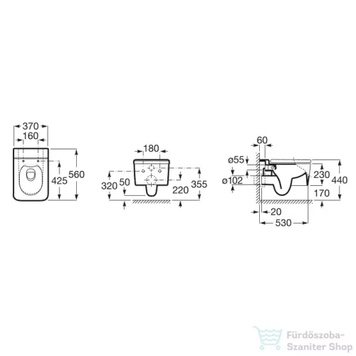 Roca Inspira Square Rimless fali wc,Onyx A346537640