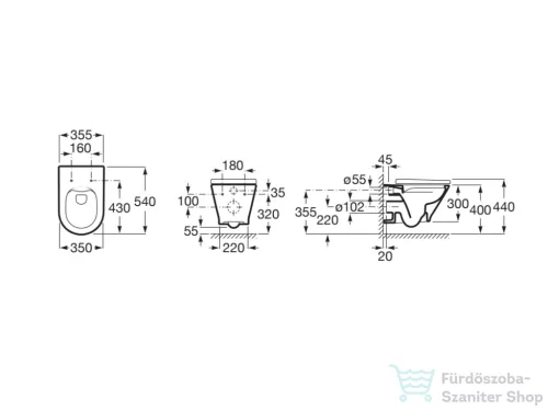 Roca THE GAP Round rimless fali wc szett Soft close ülőkével A34H0N5001