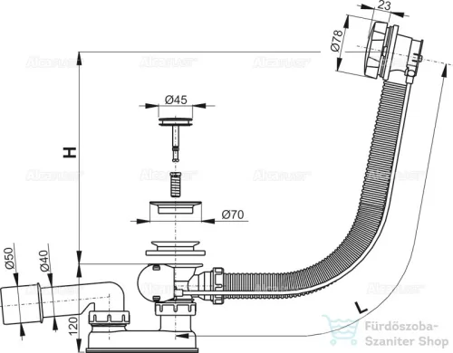 Alcaplast AUTOMATA KÁDSZIFON FÉM  A55K