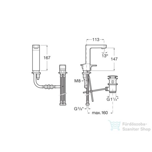 Roca L90 2 üléses mosdó csaptelep automata leeresztővel,króm A5A3801C00