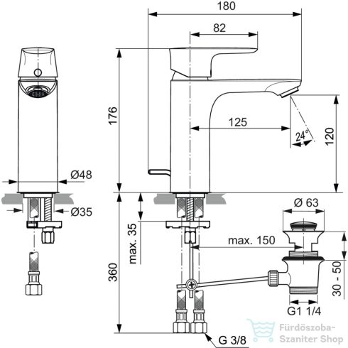 Ideal Standard CONNECT AIR Grande mosdó csaptelep automata leeresztővel,Silver storm A7053GN