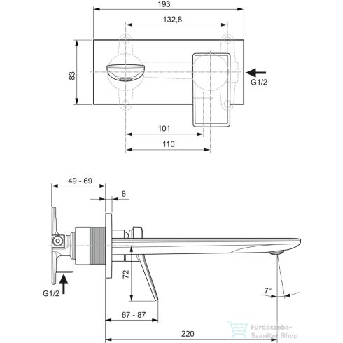 Ideal Standard CONCA falsík alatti mosdó csaptelep 22 cm-es kifolyóval,alaptest nélkül,Silver storm A7372GN